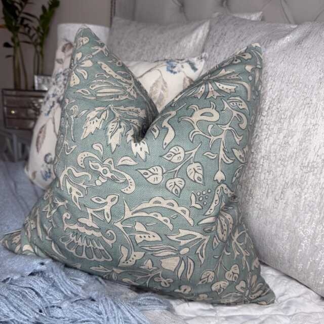 Scatter Leaf Print Cushion Cover - Duck Egg Beige, Double Sided Throw Pillow For Sofa Or Bed, Cotswold Home Decor - image 1