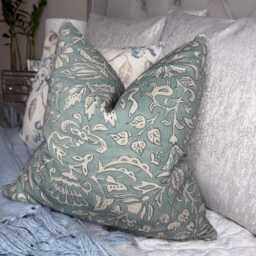 Scatter Leaf Print Cushion Cover - Duck Egg Beige, Double Sided Throw Pillow For Sofa Or Bed, Cotswold Home Decor - thumbnail 1