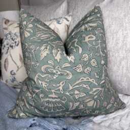 Scatter Leaf Print Cushion Cover - Duck Egg Beige, Double Sided Throw Pillow For Sofa Or Bed, Cotswold Home Decor - thumbnail 3
