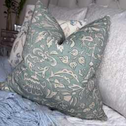 Scatter Leaf Print Cushion Cover - Duck Egg Beige, Double Sided Throw Pillow For Sofa Or Bed, Cotswold Home Decor - thumbnail 2