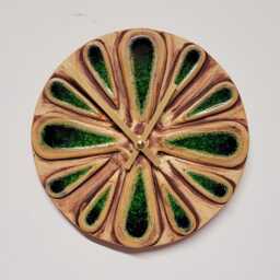 Hand Made Circular Round Brown Natural Ceramic Green Glass Inlaid Wall Clock Quartz 20 cm Diam - thumbnail 2