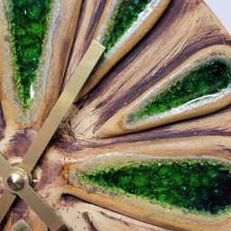 Hand Made Circular Round Brown Natural Ceramic Green Glass Inlaid Wall Clock Quartz 20 cm Diam - thumbnail 3