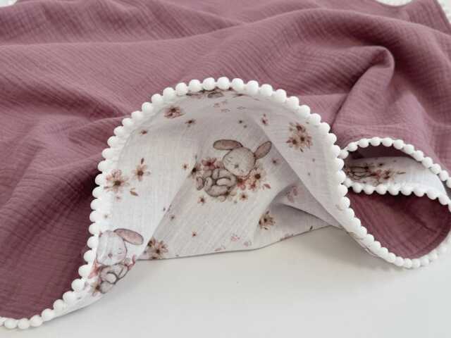 Organic Muslin Bunny Baby Blanket - Custom Embroidered Name Lightweight Shower Gift For Newborn Girl - image 1