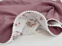 Organic Muslin Bunny Baby Blanket - Custom Embroidered Name Lightweight Shower Gift For Newborn Girl - thumbnail 1