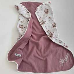 Organic Muslin Bunny Baby Blanket - Custom Embroidered Name Lightweight Shower Gift For Newborn Girl - thumbnail 3