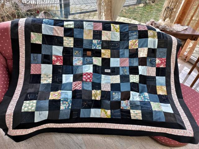 High-Quality Unique Blanket Made Of Designer Quality Fabric & Jeans Recycling Fabric, Lovingly Colour-Coordinated - image 1