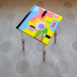 Hand-Painted Resin Side Tables, Modern Abstract Art, Pink Blue Orange Tables - thumbnail 4