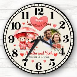 Valentine's Day Gift Couple Bear Photo Neutral Personalised Clock - thumbnail 1