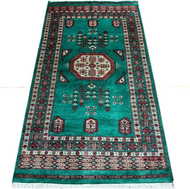 3x6 Teal Color Bokhara Rug - 0.90x1.85 Bedroom Luxury Area Turkish Fine Quality Afghan - image 1