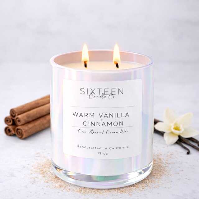 Warm Vanilla + Cinnamon Scented Candle - Coconut Apricot Wax Minimalist Luxury Inspired Home Decor Handmade - image 1