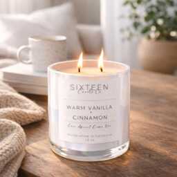Warm Vanilla + Cinnamon Scented Candle - Coconut Apricot Wax Minimalist Luxury Inspired Home Decor Handmade - thumbnail 3