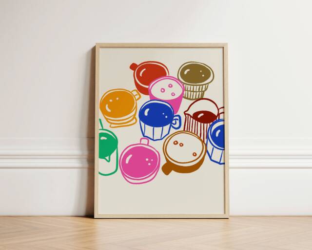 Coffee Mugs Print, Poster, Kitchen Wall Art, Decor, Aesthetic Apartment Trendy Unframed - image 1