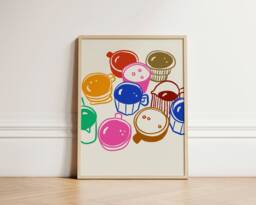 Coffee Mugs Print, Poster, Kitchen Wall Art, Decor, Aesthetic Apartment Trendy Unframed - thumbnail 1