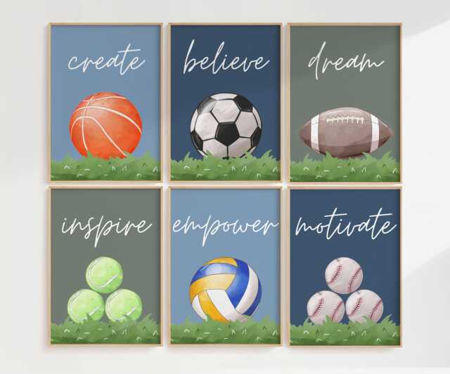 Sports Nursery Prints - Set Of 6 Football, Basketball, Printed Or Framed - image 1