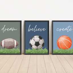 Sports Nursery Prints - Set Of 6 Football, Basketball, Printed Or Framed - thumbnail 2