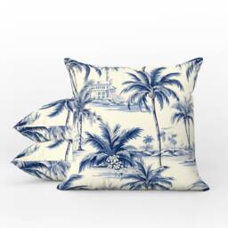 Outdoor Pillows - Weatherproof Garden Cushions St Barths Ii Palm Trees Blue & Cream Decorative Waterproof Home - thumbnail 1
