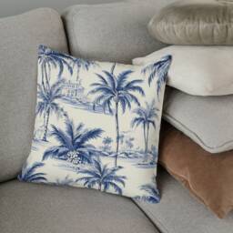 Outdoor Pillows - Weatherproof Garden Cushions St Barths Ii Palm Trees Blue & Cream Decorative Waterproof Home - thumbnail 3