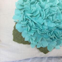 Aquamarine Hydrangea Pillow Cover 3D Floral Felt Applique, Sage Green Bouquet - thumbnail 3