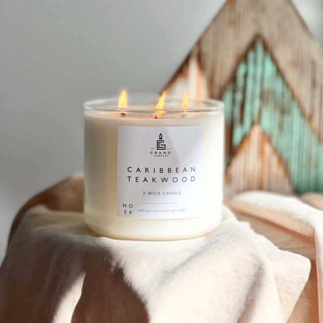Caribbean Teakwood Soy Candle - Leather Tobacco Scented - Masculine Gift For Him Wax Home Fragrance - image 1