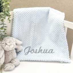Embroidered Blue Blanket Or Bear Comforter - Personalised Wrap & Booties Gift Set - New Baby Boy Babyshower Newborn - thumbnail 3
