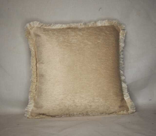 Large Ivory Cream Chenille Decorative Throw Pillow With Fringe For Couch Handmade in Usa