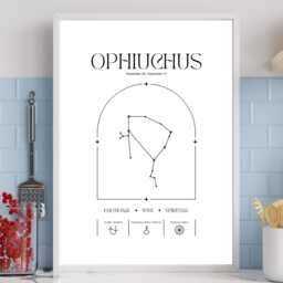Ophiuchus Zodiac Print - Minimalist Astrology Poster Horoscope Wall Art Star Sign Decor Gift Idea A5 A4 A3 Framed Or Unframed - thumbnail 2