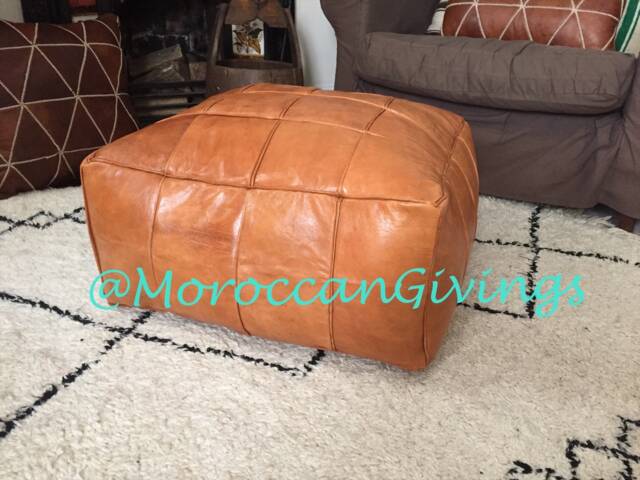Extra Large Leather Floor Cushion/Moroccan Contemporary, Luxurious Design - Xxl Pouffe Camel Brown Cover Only No Return - image 1
