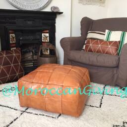 Extra Large Leather Floor Cushion - Xxl Moroccan Contemporary, Luxurious Design Pouffe Camel Brown Cover Only - thumbnail 2