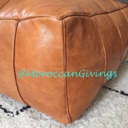 Extra Large Leather Floor Cushion - Xxl Moroccan Contemporary, Luxurious Design Pouffe Camel Brown Cover Only - thumbnail 3