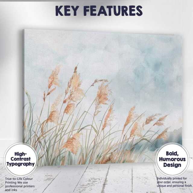 Delicate Pampas Grass Watercolour Botanical Landscape Canvas Wall Art Print Decor Picture Ready To Hang - image 1