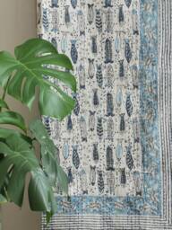 Kantha Stitch Pure Cotton Reversible Bed/Sofa Throw King Size - Handmade Handprinted Floral Dohar White Blue Fish Ocean