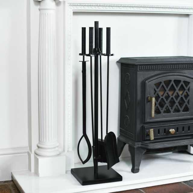 76cm Tall Black Iron Four Piece Fireside Set/ Companion Set, Fireside, Fireplace Tools/Ash Brush Pan Set With Tongs - image 1