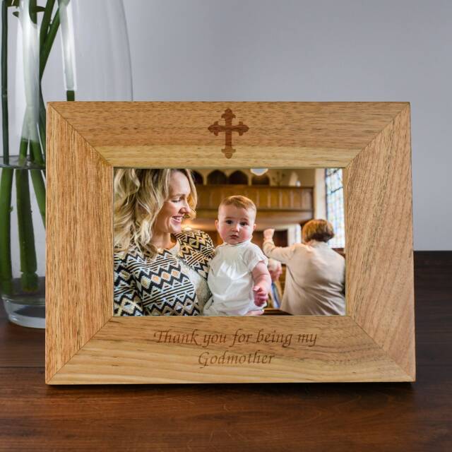 Personalised Thank You For Being My Godmother Wooden Photo Frame Landscape Christening Baptism New Baby Gift Ideas Godparent - image 1