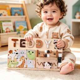 Personalized Baby Name Puzzle, Custom Wooden Early Learning Busy Board, First Girl Birthday Gift, 1st Christmas Shower Gift - thumbnail 4