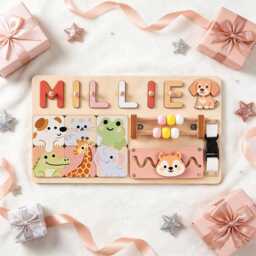 Personalized Baby Name Puzzle, Custom Wooden Early Learning Busy Board, First Girl Birthday Gift, 1st Christmas Shower Gift