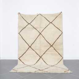 Beni Ourain Moroccan Rug Cream Wool Diamond Berber Carpet - 8.4x5.4 Ft
