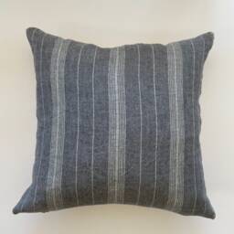 "Gray Blue Striped Linen Pillow Cover Exposed Zipper-Leather Pull 14x24 22""2024" - thumbnail 2