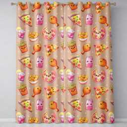 Cute Kawaii French Fries Peach Background Seamless Pattern Readymade Eyelet Ring Top Thermal 100% Blackout Curtains - thumbnail 2