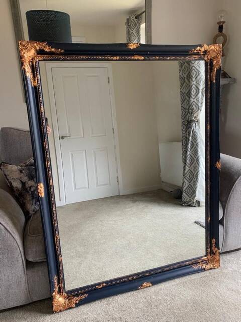 Huge French Baroque Mirror Blue & Copper Stencilled - image 1