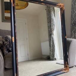 Huge French Baroque Mirror Blue & Copper Stencilled - thumbnail 2