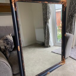 Huge French Baroque Mirror Blue & Copper Stencilled - thumbnail 3