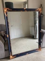 Huge French Baroque Mirror Blue & Copper Stencilled - thumbnail 1