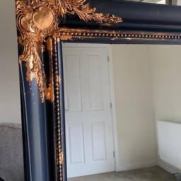 Huge French Baroque Mirror Blue & Copper Stencilled - thumbnail 4