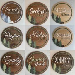 Woodland Nursery Name Sign Blush Pink Forest Bear Decor - Girls Whimsical Tree Wall Art - thumbnail 3