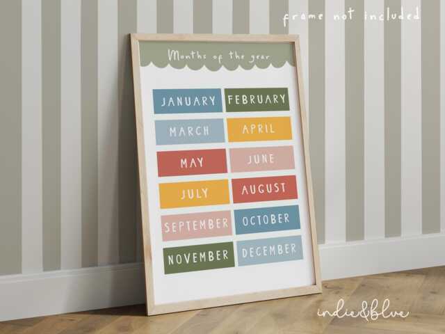 Colourful Months Of The Year Print, Educational Learning Poster, Classroom Decor, Education Montessori Neutral Playroom Prints - image 1