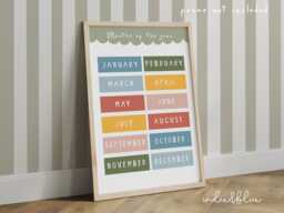 Colourful Months Of The Year Print, Educational Learning Poster, Classroom Decor, Education Montessori Neutral Playroom Prints - thumbnail 1