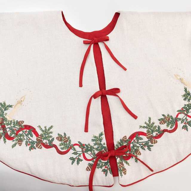 Natural Candle Garland Tree Skirt, Embroidered Holiday Greens Collar, Handmade Christmas Decor - image 1