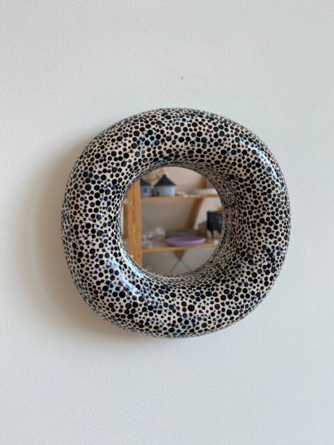 Ceramic Mirror Small Wall Round Vanity Funky Art Wall Sculpture - image 1
