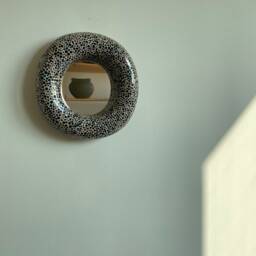 Ceramic Mirror Small Wall Round Vanity Funky Art Wall Sculpture - thumbnail 2