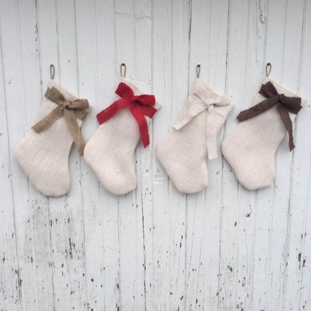 Burlap & Bow Christmas Stocking-Shabby Chic-Natural/Folk/Country/Rustic-Custom Color Combinations Available - image 1